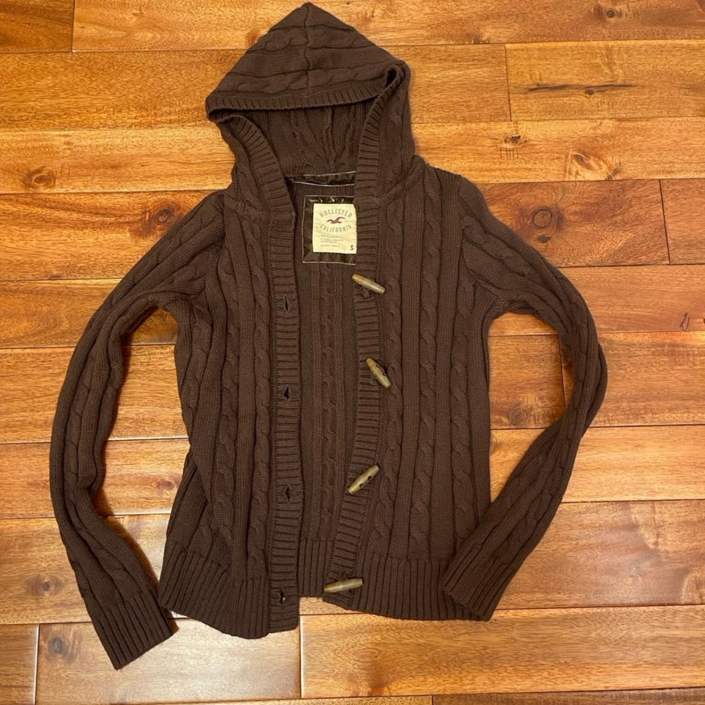 Hollister Brown Hooded Cardigan Sweater y2k vintage style
